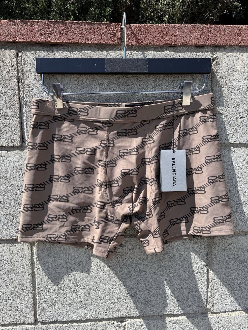 Balenciaga Monogram Fitted Swim Shorts Trunks Brown Sz L